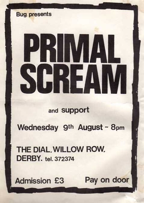 Flyer for a Primal Scream gig at The Dial, Derby, in 1989.